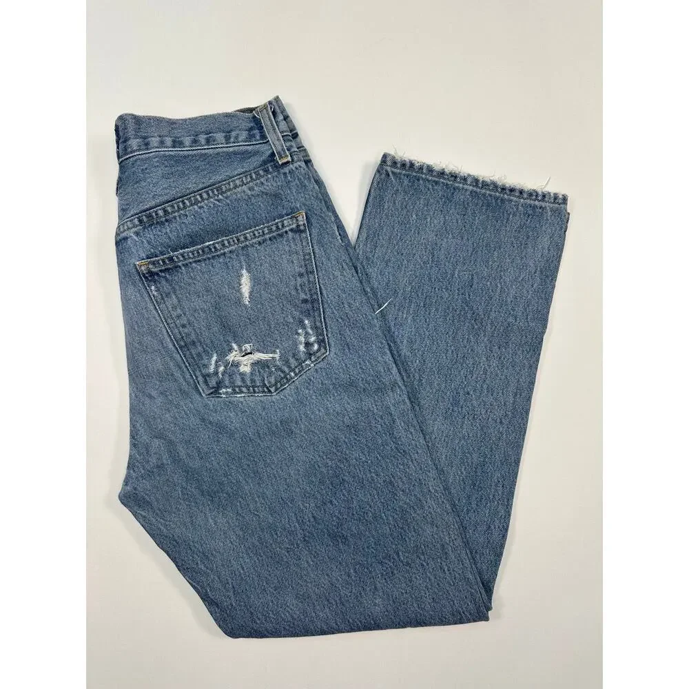 AGOLDE 90’s Distressed Relaxed Straight Leg High Rise Denim Jeans Size 27